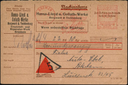 BREMEN/ 11/ Fahrt/ HANSA LLOYD/ Und/ Goliath/ LAST-u./ LIEFERWAGEN 1935 (27.4.) AFS Francotyp 023 Pf. (Firmen-Logo) Klar - Auto's