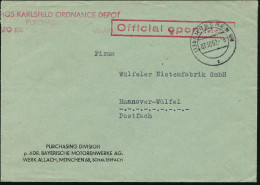 (13b) MÜNCHEN 68/ C 1952 (3.10.) 2K-Steg + Roter Ra.: Official Open Mail + Roter US-Feldpost-3L (teils Undeutl.) Firmen- - Voitures