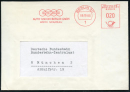 1 BERLIN 20/ AUTO UNION/ ..WERK SPANDAU 1965 (8.10.) AFS (Logo) Rs. Motivgl.Abs.-Vordruck, Klar Gest. Fern-Bf.  (Dü.E-27 - Voitures