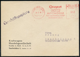 SAARBRÜCKEN 2/ Peugeot/ DKW/ AUTOMOBILE/ ..KOCHTE & RECH 1959 (28.2.) AFS Typ Postalia Saarland 012 F. Auf Firmen-Orts-B - Voitures