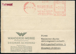 SIEGMAR-SCHÖNAU 2/ ...WANDERER-WERKE 1939 (17.11.) AFS Francotyp Auf Firmen-kT:: WANDERER-WERKE AG.. (Monogr.-Logo) Antw - Coches