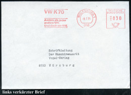 B.R.D. 1971 3 Verschiedene AFS Mit Werbung Zum VW "K 70", 1x Nürnberg, 2x Wolfsburg Auf 3 Teil-Briefen, 3 Belege  (Dü.E- - Voitures