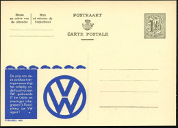 BELGIEN 1954 1,20 F. Reklame-P., Löwe, Oliv: VW, De Prijs Van Deze Postkaart.. (VW-Logo, 7 VW-Käfer-Silhouetten) Flämisc - Auto's