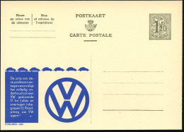 BELGIEN 1954 1,20 F. Reklame-P., Löwe, Oliv: VW, De Prijs Van Deze Postkaart.. (VW-Logo, 7 VW-Käfer-Silhouetten) Flämisc - Voitures
