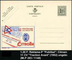 BELGIEN 1952 1,20 F. Reklame-P., Wappen, Oliv: LA VENTOUSE DE LA ROUTE..CITROEN = Citroen "11 CV" (u. Logo, Schild "scha - Auto's