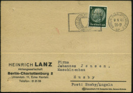 Berlin-Charlottenburg 2 1941 (9.9.) 6 Pf. Hindenburg, Grün Mit Firmen-Lochung "H L" = H(EINRICH) (LANZ AG) , (unten Reg. - Voitures