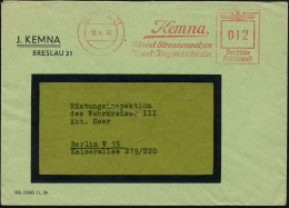 BRESLAU 21/ Kemna/ Diesel-Strassenwalzen/ Diesel-Zugmaschinen 1940 (10.4.) Seltener AFS Francotyp (Firmen-Schriftzug) Rs - Voitures