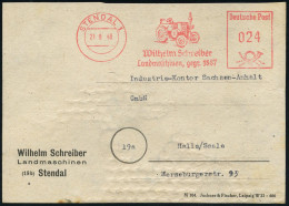 STENDAL 1/ Wilhelm Schreiber/ Landmaschinen,gegr.1887 1948 (21.9.) AFS = Lanz-Traktor , Klar Auf Adreß-Aufkleber (Dü.E-2 - Autos