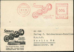 KÖNIGSWINTER/ Lemmerz.. 1939 (31.5.) Dekorativer AFS Francotyp = 4 PKW- U. Sportwagen-Felgen , Sehr Dekorative, Motivgl. - Voitures