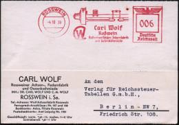 ROSSWEIN/ Carl Wolf../ Roßweiner Achsen-Federnwerk/ U.Gesenkschmiede 1939 (4.10.) Dekorativer AFS Francotyp = Achse Mit  - Coches