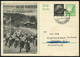 Stuttgart-Glemseck 1938 (31.7.) PP 1 Pf. Hindenbg. + 5 Pf. Adler: JNTERNAT. SOLITUDE-RENNEN 1937.. = Start Der Motorräde - Motorfietsen