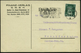 BERLIN C/ D 2 F/ RDA/ AUTOMOBIL-/ U.MOTORRAD-/ AUSSTELLUNG/ 8.-18.11. 1928 (1.10.) Seltener MWSt (Logo Des R.D.A. = Reic - Autos