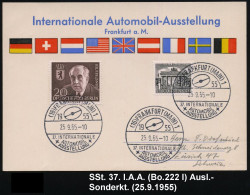 (16) FRANKFURT (MAIN)1/ 37.INT./ AUTOMOBIL-/ AUSST. 1955 (25.9.) SSt Auf 20 Pf. Reuter + 1 Pf. Brandenbg.Tor Solidarität - Voitures