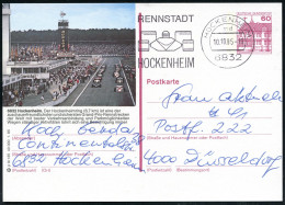 6832 HOCKENHEIM/ Md/ RENNSTADT 1985 (Juni) MWSt (= Formel I-Autos Am Start) Orts- U. Motivgl. BiP 60 Pf. Burgen (P138) B - Voitures