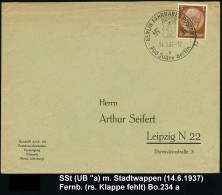 BERLIN FAHRBARES POSTAMT/ A/ 700 Jahre Berlin 1937 (14.8.) SSt (Stadtwappen, 2 Hakenkreuze) Inl.-Brief (rs. Klappe Fehlt - Cars