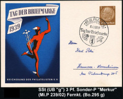 BERLIN/ FAHRB.POSTAMT/ Tag D.Briefmarke/ ..WHW/ G 1939 (8.1.) SSt (WHW-Logo Etc.) Auf Sonder-P 3 Pf. Hindenbg.: TAG DER  - Voitures