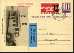 SCHWEIZ 1937 (7.4.) 1K: 1. SCHWEIZ.AUTOMOBIL-POSTBUREAU/* + Roter 1L: BASEL 1937/Schweizer Mustermesse Klar Auf 10 C. So - Voitures