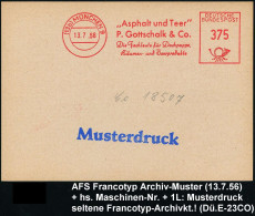 (13b) MÜNCHEN 9/ "ASPHALT U. TEER"/ P. Gottschalk & Co./ Die Fachleute... 1956 (13.7.) Muster-AFS 375 + Blauer 1L: Muste - Cars