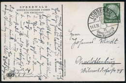 LÜBBENAU(IM SPREEWALD)/ Haupteingang7zum Spreewald 1936 (14.5.) HWSt = Frau In Spreewälder Tracht , Klar Gest. Motiv-gl. - Autres