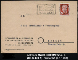 CHEMNITZ 4/ A/ Hilf/ Beim Neuaufbau-/ Verhüte Unfälle! 1953 (6.1.) Seltener MWSt (Trümmer, Fabrik Mit Schloten) Firmen-B - Accidents & Sécurité Routière