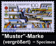 B.R.D. 1991 (Juli) 110 Pf. "Verkehrssicherheit" Mit Amtl. Handstempel  "M U S T E R" , Postfr. + Amtl. Ankündigungsblatt - Unfälle Und Verkehrssicherheit