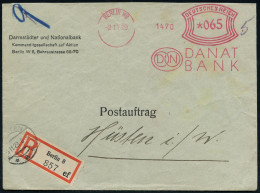 BERLIN W8/ DN/ DANAT/ BANK 1929 (2.11.) AFS Francotyp "Bogenrechteck" 065 Pf. + RZ: Berlin 8/ E F , Fern-Postauftrags-R- - Other