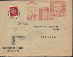 BERLIN C/ D2W 1933 (6.6.) 1K-Brücke Auf EF 15 Pf. Hindenbg. Mit Firmenlochung "Dr. B" = Dr Esdner Bank + AFS Francotyp 0 - Other