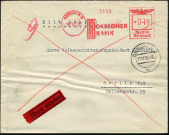 BERLIN W 8/ DB/ DRESDNER/ BANK 1938 (16.12.) AFS Francotyp 048 Pf. (Monogr.-Logo) Orts-Eil-Bf. An Volkgerichtshofpräside - Other