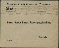 HANNOVER/ *1* 1913 (16.10.) Band-MaSt Mit Posthorn (8 Verschied. Striche) Dienst-Bf.: Kaiserl. Postscheckamt Hannover +  - Sonstige
