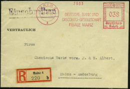 MAINZ/ 1/ DEUTSCHE BANK U./ DISCONTO-GES. 1935 (27.12.) AFS Francotyp 038 Pf. + RZ: Mainz 4/b Auf (gering Verkürztem) Or - Other