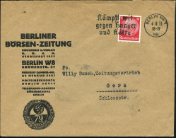 Berlin W 8 1934 (12.4.) 12 Pf. Hindenbg., Rot + Firmenlochung: "B. B. / Z" = B Erliner Börsen-Zeitung (Rollenmarke!) Kla - Other