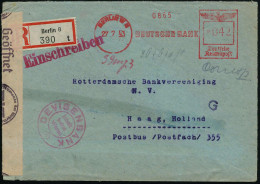 BERLIN W 8/ DEUTSCHE BANK 1943 (27.7.) AFS Francotyp 042 Pf. + RZ: Berlin 8/t + Roter 2K: DEVISENBANK/(6)/Inhalt/ Keine/ - Andere