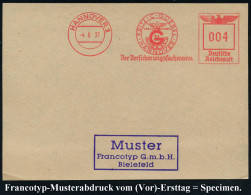 HANNOVER 1/ FRITZ C.GOEBEL/ Der Versicherungsfachmann 1937 (4.5.) AFS-Musterabdruck Francotyp "Reichsadler" (Monogramm-L - Autres