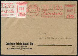 ASCHAFFENBURG 2/ HUSA/ Fabrikate/ W.RUEGER-CHEMISCHE FABRIK 1942 (22.12.) AFS Francotyp 007 Pf. + Aufkleber Mit AFS 001  - Chimica