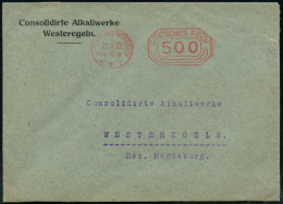 BERLIN-WILMERSDORF/ * 1 I/ DEUTSCHES REICH 1922 (21.12.) PFS "Achteck" 500 Pf. Auf Firmen-Bf.: Consolidirte Alkaliwerke  - Chimie