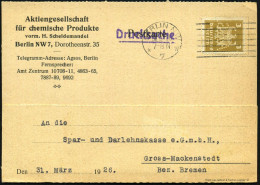 BERLIN NW/ *7w 1926 (31.5.) MaStrichSt Auf EF 3 Pf. Adler Mit Firmenlochung: "A. G. S." = A.G. Für Chemische Produkte, V - Química