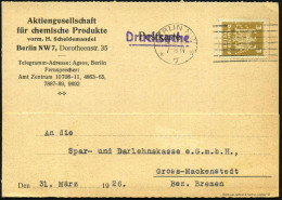 BERLIN NW/ *7w 1926 (31.5.) MaStrichSt Auf EF 3 Pf. Adler Mit Firmenlochung: "A. G. S." = A.G. Für Chemische Produkte, V - Chimie