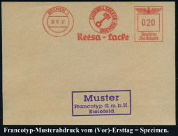 BREMEN 1/ SUDING & SOEKEN/ Reesa-Lacke 1937 (30.12.) AFS-Musterabdruck Francotyp "Reichsadler" (Firmen-Logo) Glasklar Ge - Chimie