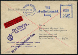 COSWIG (BZ DRESDEN)/ VEB/ Lack-u.Druckfarbenfabruk.. 1955 (27.5.) Blauer AFS Francotyp 080 Pf. = DDR-Dienstfarbe , übers - Chemistry