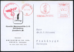 FRANKFURT (MAIN)/ 12/ Homburg/ CHEMIEWERK 1942 (30.1.) AFS Francotyp 005 Pf. (Firmen-Logo) + Roter Zensur-1K: Geprüft/e/ - Chemistry