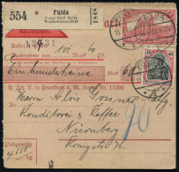 FULDA/ *1* 1920 (13.3.) 1K-Brücke Auf Infla-Frankatur 175 Pf. (teils Rs.) + Schw. Paketzettel: Fulda/ Franz Emil Herta/  - Química