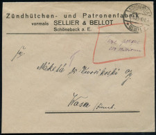 SCHÖNEBECK/ *(ELBE)1a 1923 (1.11.) 1K-Brücke + Hs. "Taxe Percue, 200 Millionen" Auf Firmen-Bf.: Zündhütchen- U. Patronen - Scheikunde