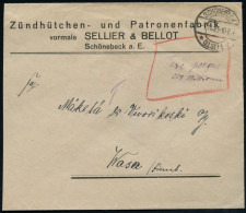 SCHÖNEBECK/ *(ELBE)1a 1923 (1.11.) 1K-Brücke + Hs. "Taxe Percue, 200 Millionen" Auf Firmen-Bf.: Zündhütchen- U. Patronen - Chemistry