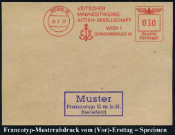 WIEN 15/ VEITSCHER/ MAGNESITWERKE/ AG.. 1939 (30.3.) AFS-Musterabdruck Francotyp "Reichsadler" (Anker-Logo) Glasklar Ges - Scheikunde