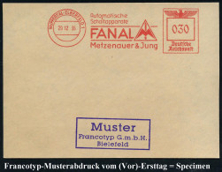 WUPPERTAL-ELBERFELD 1/ Automatische/ Schaltapparate/ FANAL/ Metzenauer & Jung 1936 (29.12.) AFS-Musterabdruck Francotyp  - Chemie