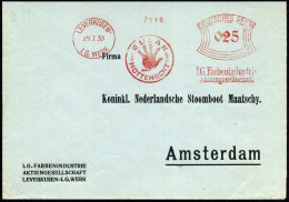 LEVERKUSEN-/ I.G. WERK/ MOTTENECHT DURCH/ EULAN/ DER I.G./ I.G.Farbenindustrie/ AG 1934 (2.5.) AFS Francotyp = Hausposta - Chemistry