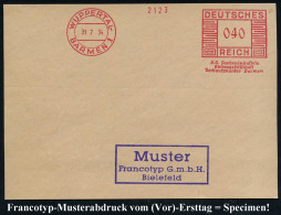 WUPPERTAL-/ BARMEN 1/ J.G.Farbenindustrie/ AG/ Verkaufskontor Barmen 1934 (31.7.) AFS-Musterabdruck Francotyp "Mäanderre - Chemistry