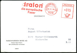 509 LEVERKUSEN-BAYERWERK/ Dralon/ Die Europäische/ Faser 1965 (3.3.) AFS = Hauspostamt, Rs. Abs.-Vordruck: Verkauf Bayer - Chimie