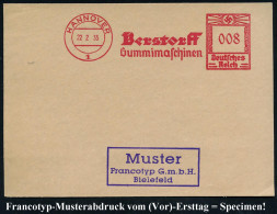 HANNOVER/ 1/ Berstorff/ Gummimaschinen 1934 (22.2.) AFS-Musterabdruck Francotyp "Hakenkreuz" Glasklar Auf Francotyp-Must - Chemie