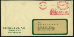 DÜSSELDORF-/ HOLTHAUSEN/ HENKEL 1933 (28.2.) AFS Francotyp = Großer Löwe (vor Sonne = Firmen-Logo) Firmen-Bf., Rs. Persi - Chimie